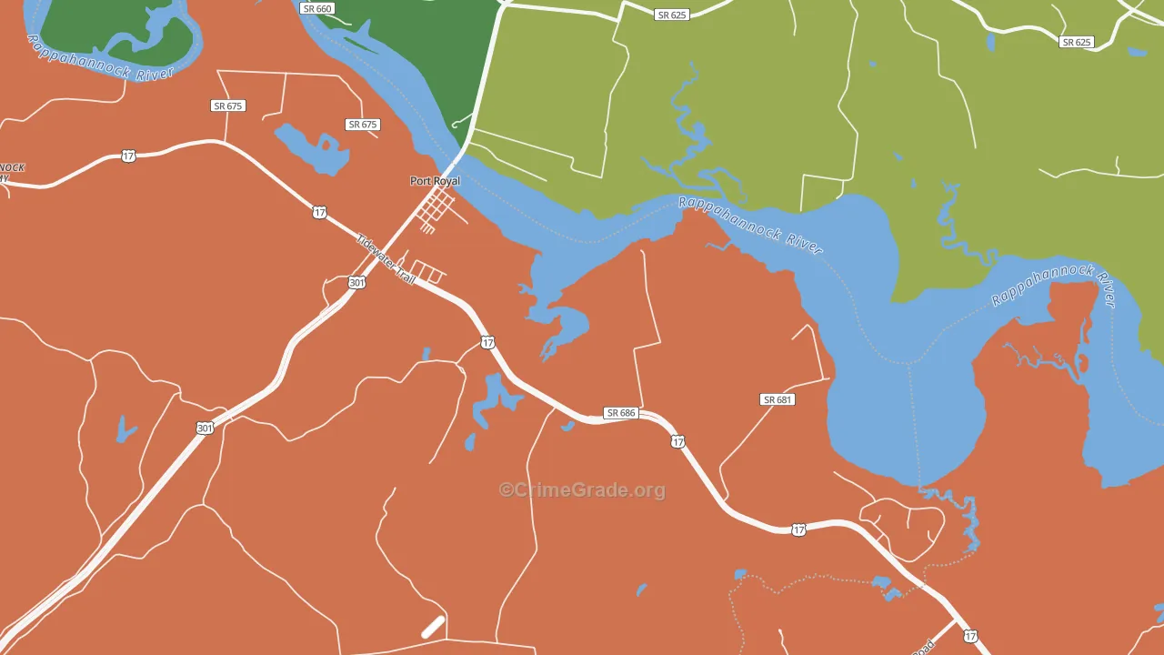 Port Royal, VA Map of Burglary Rates