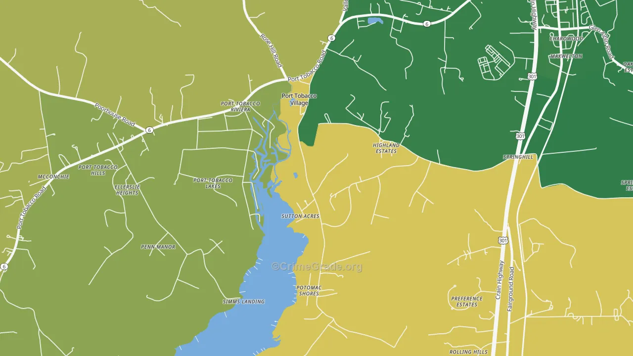 Port Tobacco Village, MD Map of Burglary Rates