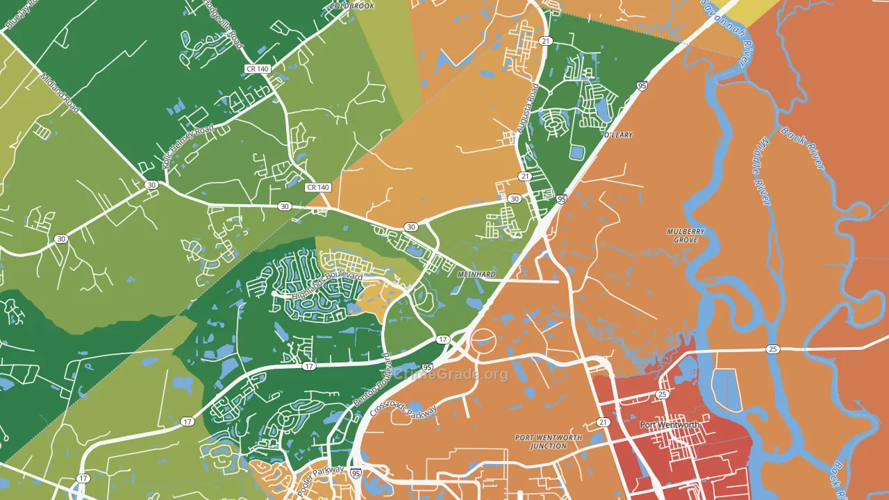 Port Wentworth, GA Map of Burglary Rates
