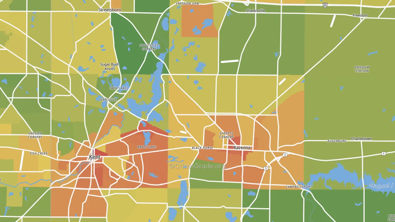 Portage County, OH Map of Burglary Rates