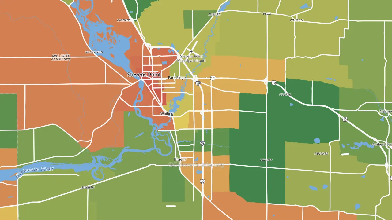 Portage County, WI Map of Burglary Rates