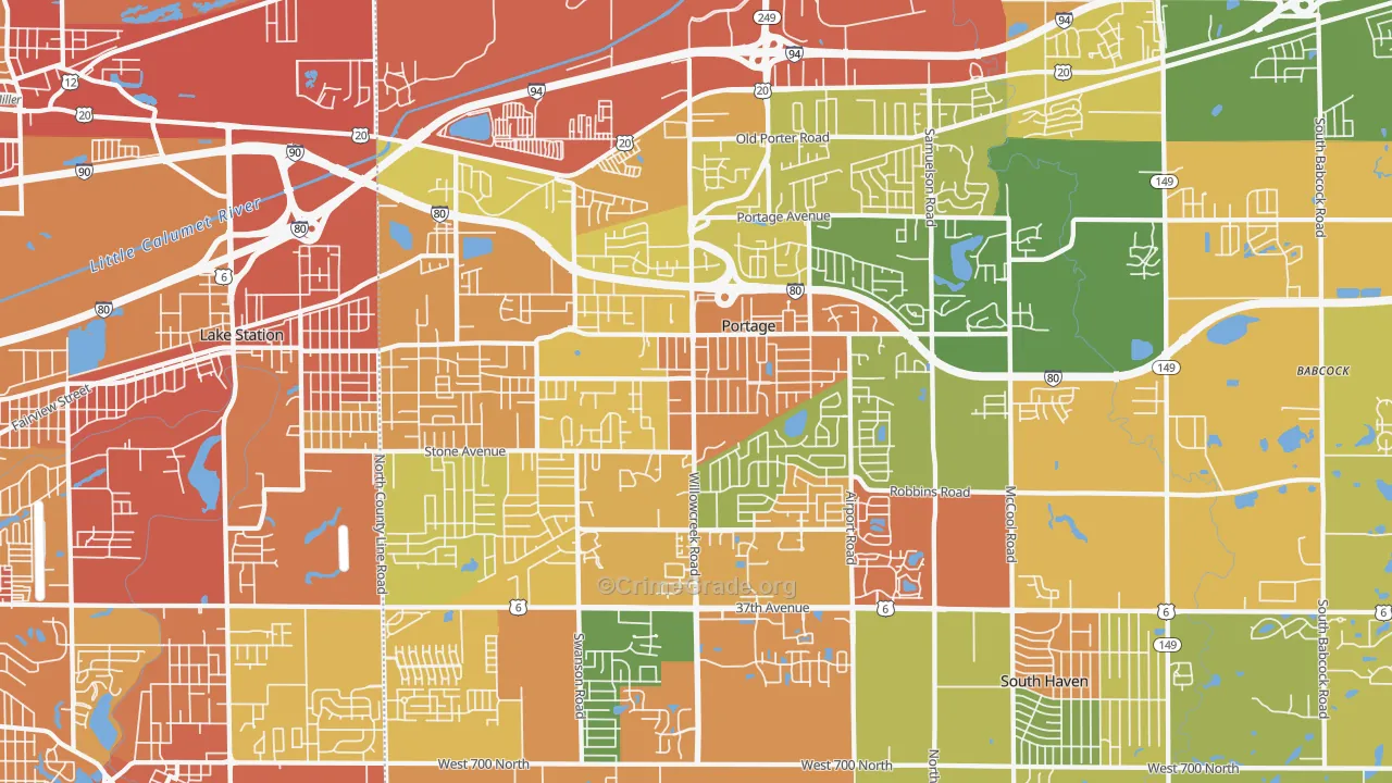 Portage, IN Map of Burglary Rates