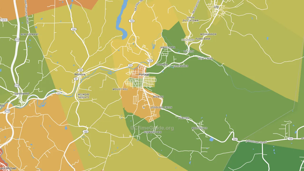 Portage, PA Map of Burglary Rates