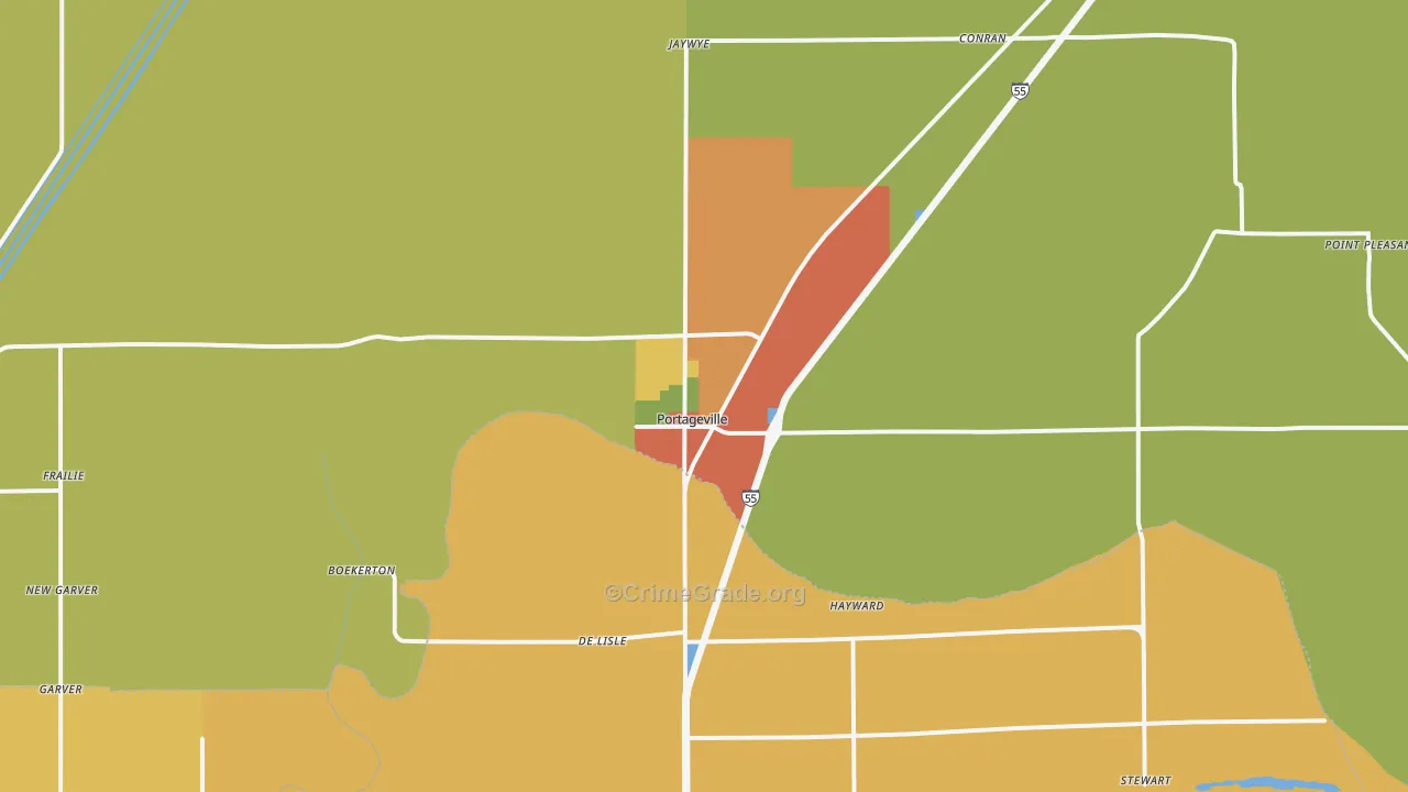 Portageville, MO Map of Burglary Rates