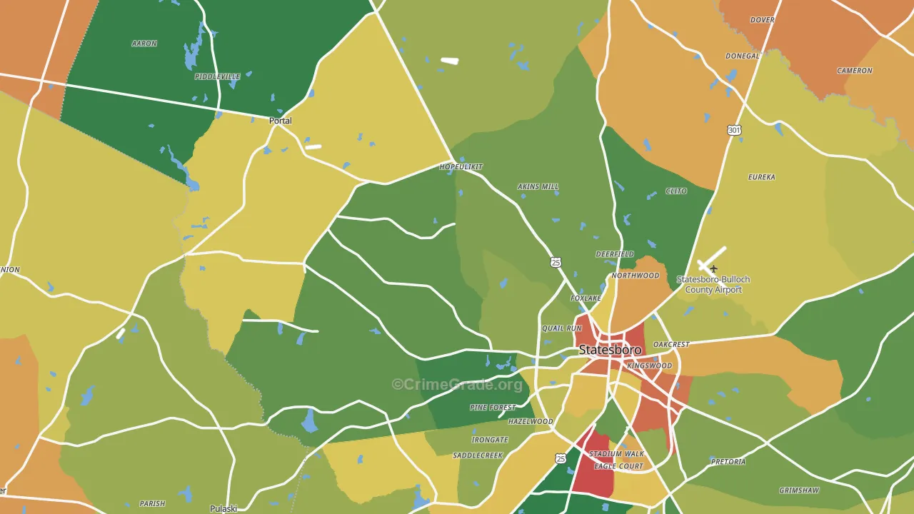 Portal, GA Map of Burglary Rates