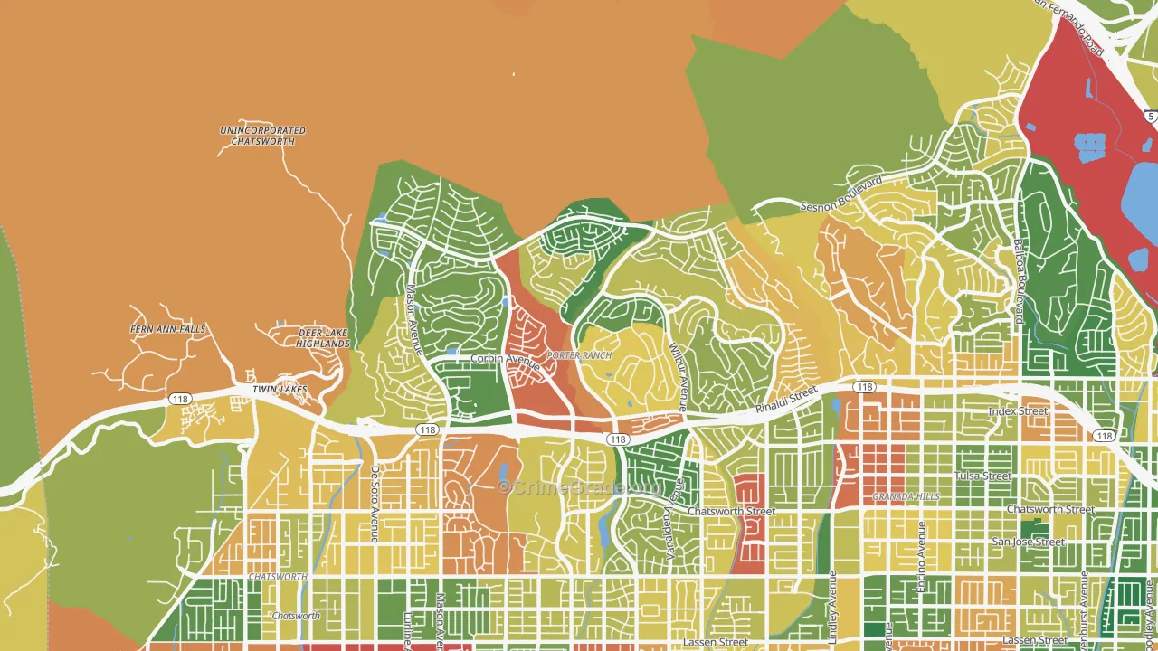 Portar Ranch, Northridge, CA Map of Burglary Rates