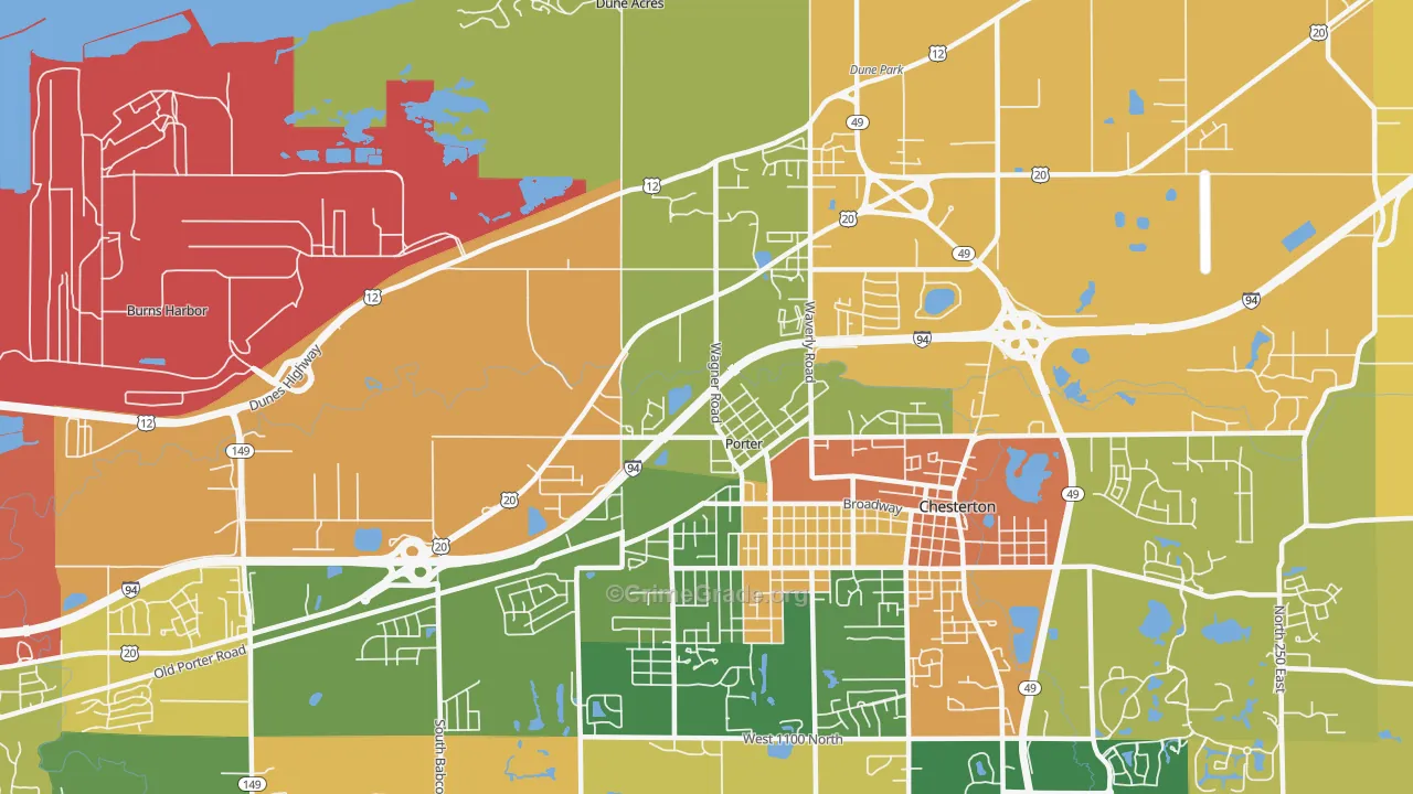 Porter, IN Map of Burglary Rates