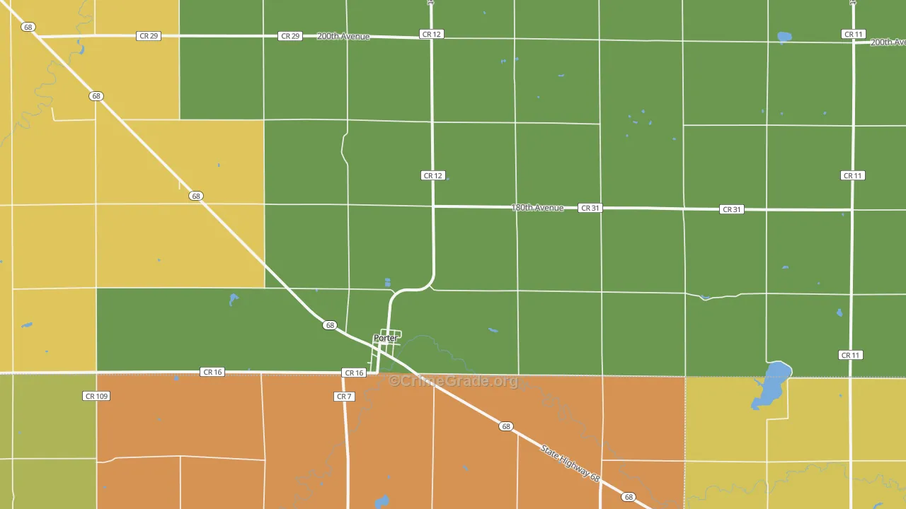 Porter, MN Map of Burglary Rates