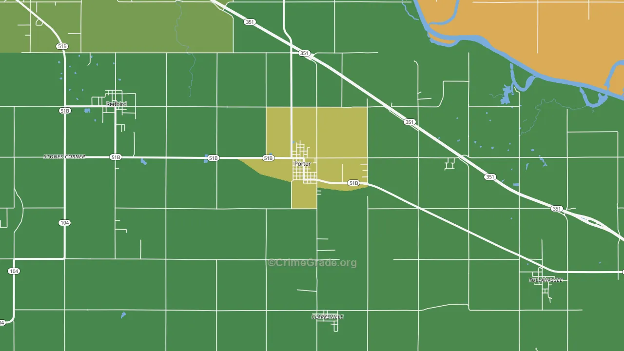 Porter, OK Map of Burglary Rates