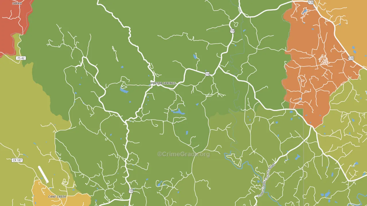 Porter Springs, GA Map of Burglary Rates