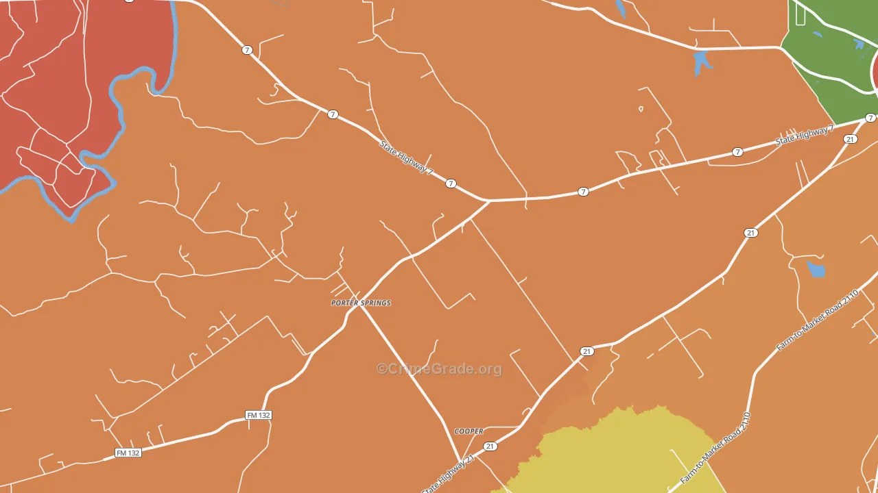 Porter Springs, TX Map of Burglary Rates