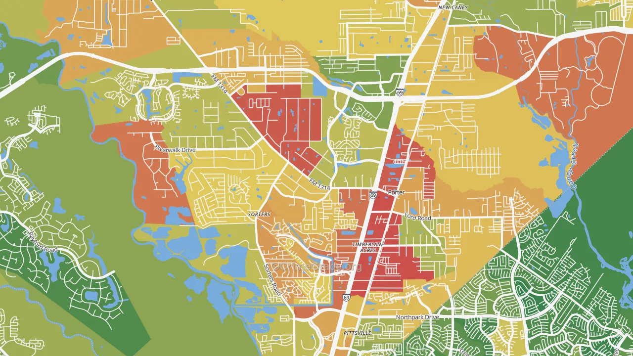 Porter, TX Map of Burglary Rates
