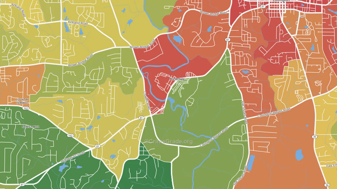 Porterdale, GA Map of Burglary Rates