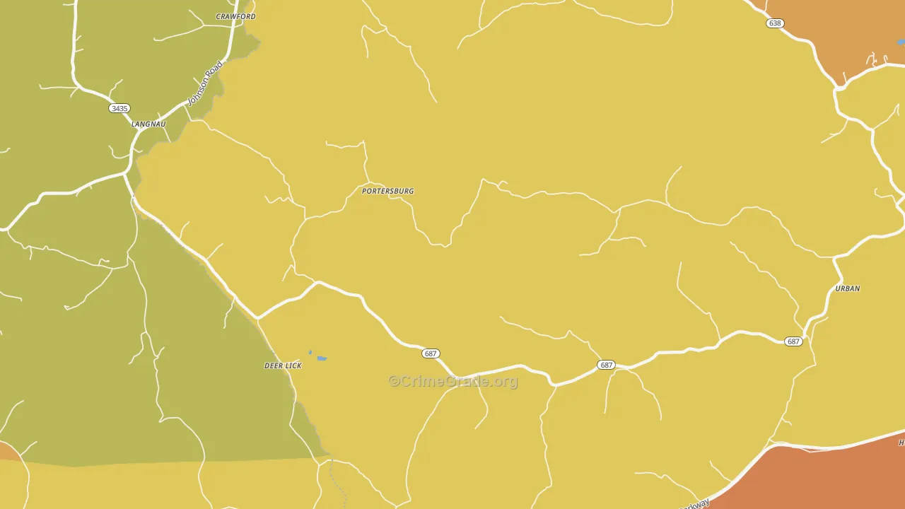 Portersburg, KY Map of Burglary Rates