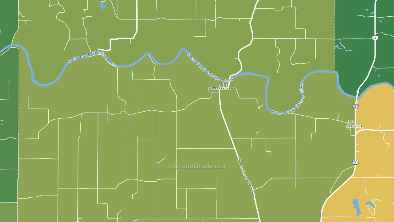 Portersville, IN Map of Burglary Rates