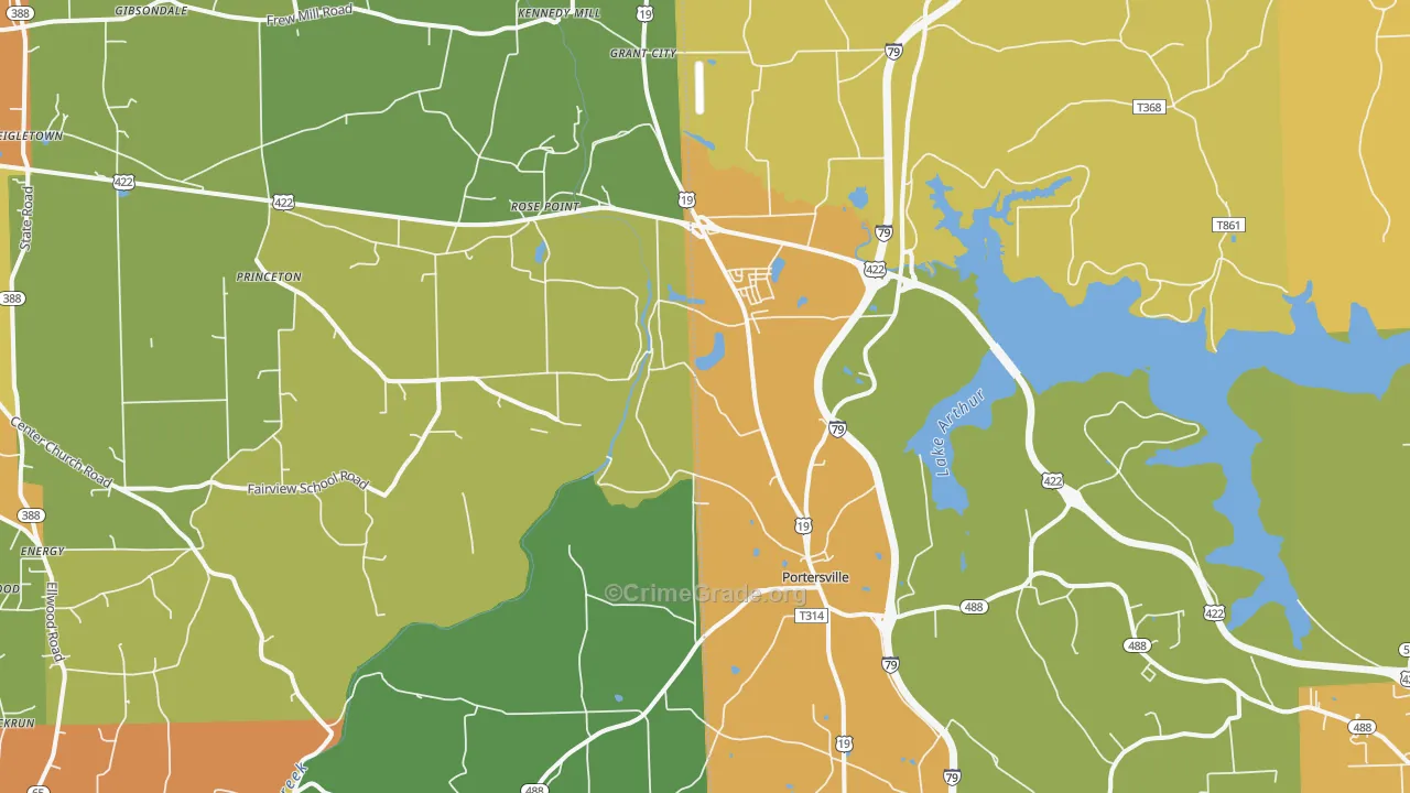 Portersville, PA Map of Burglary Rates
