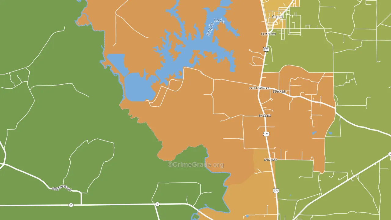 Porterville, LA Map of Burglary Rates