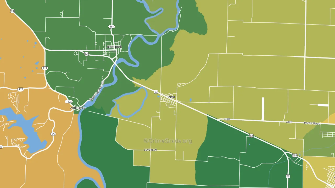 Portia, AR Map of Burglary Rates
