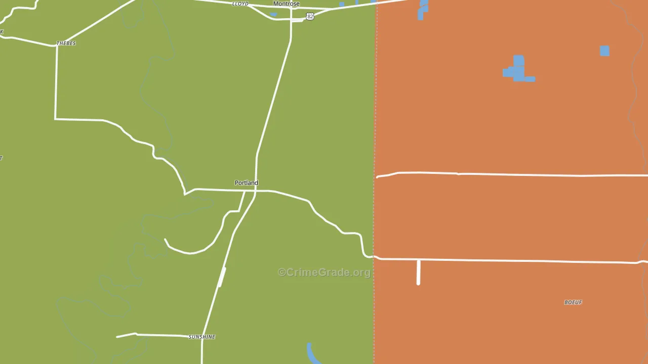 Portland, AR Map of Burglary Rates