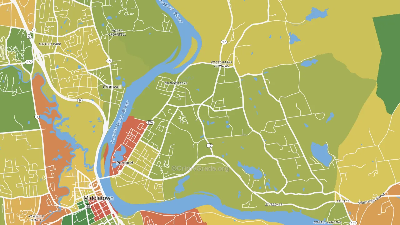 Portland, CT Map of Burglary Rates