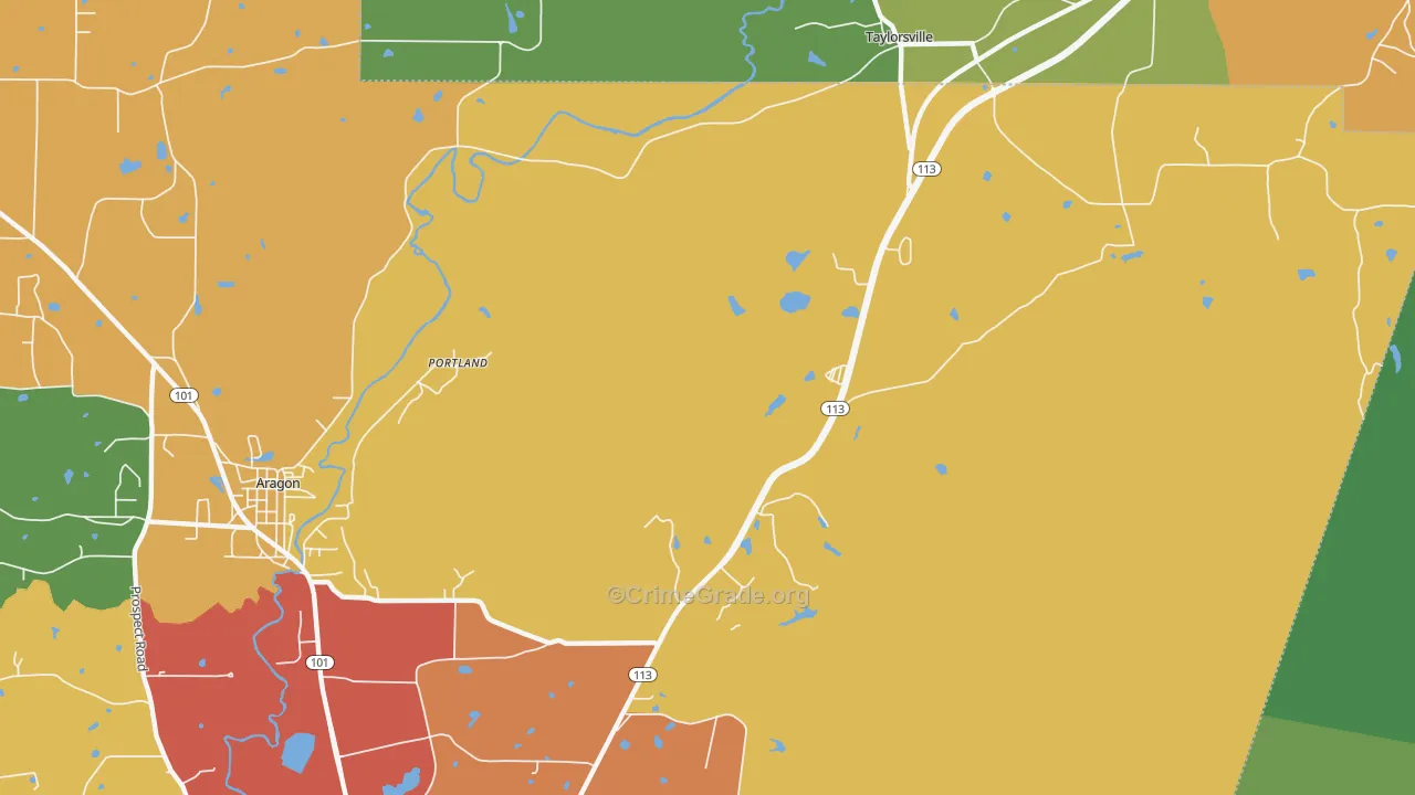 Portland, GA Map of Burglary Rates