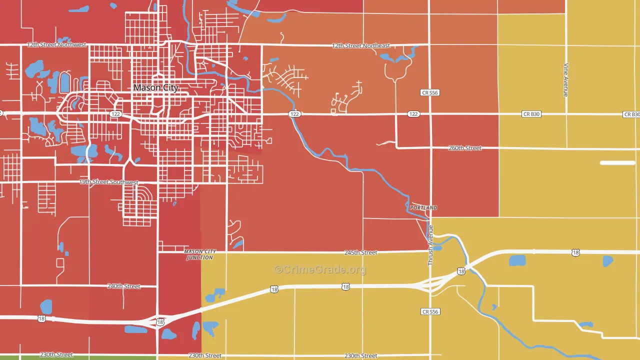 Portland, IA Map of Burglary Rates