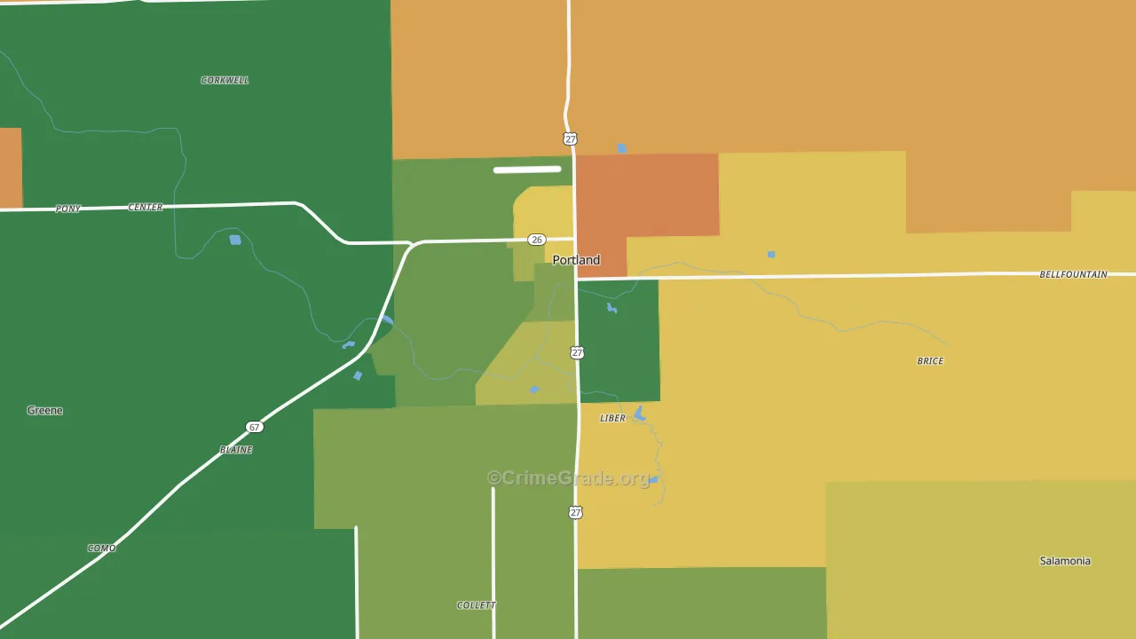 Portland, IN Map of Burglary Rates