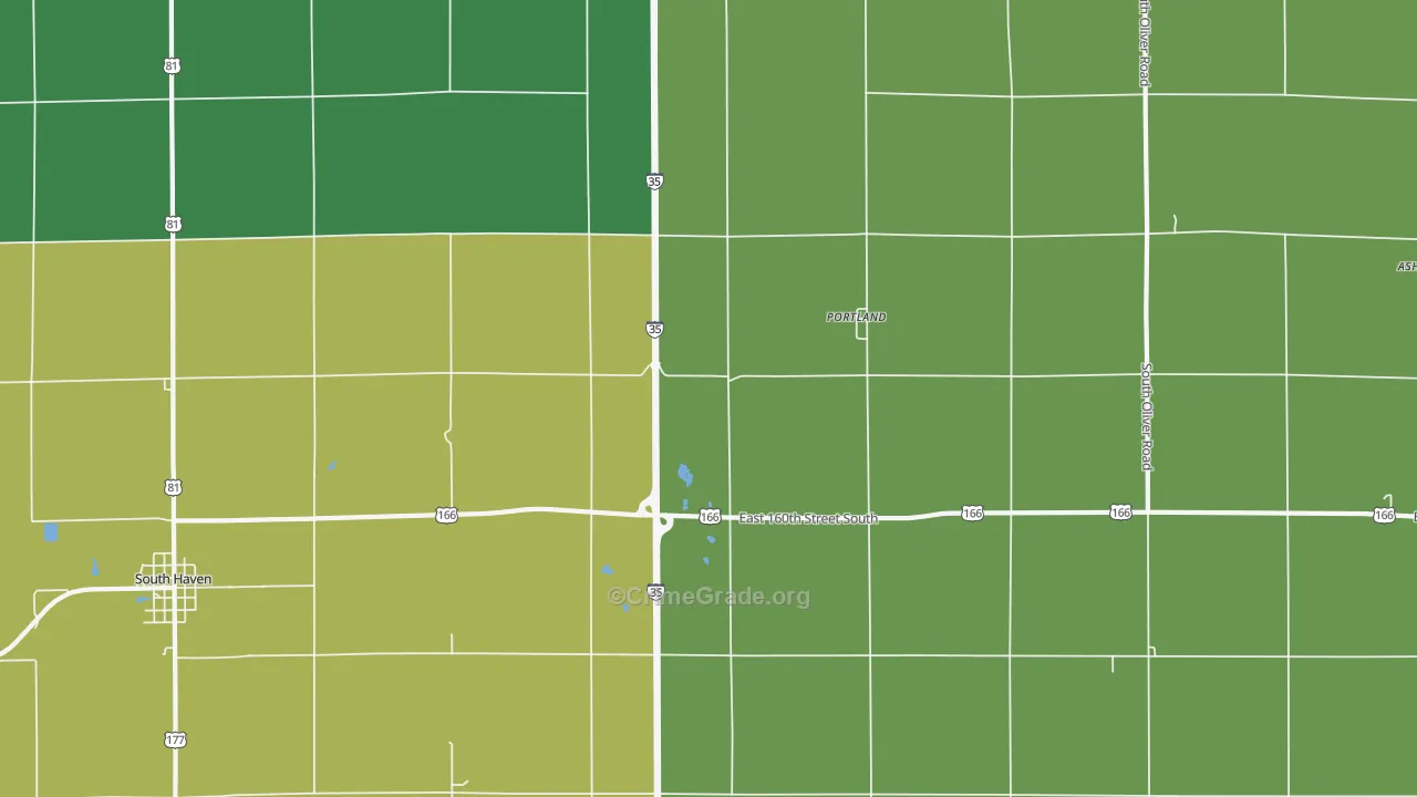 Portland, KS Map of Burglary Rates