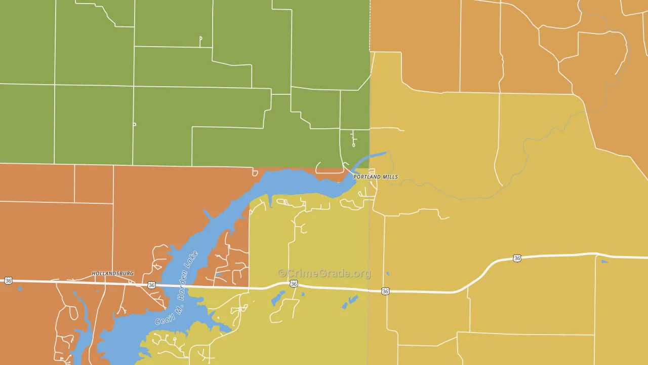 Portland Mills, IN Map of Burglary Rates