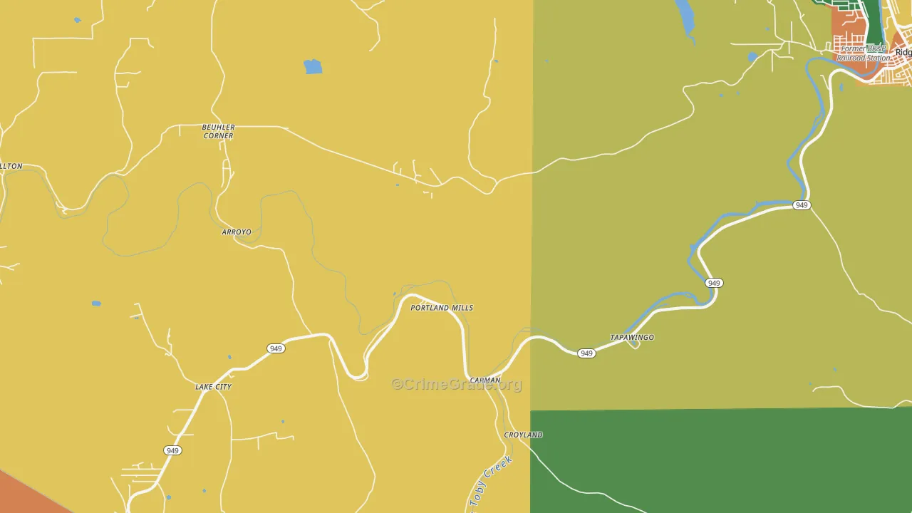 Portland Mills, PA Map of Burglary Rates
