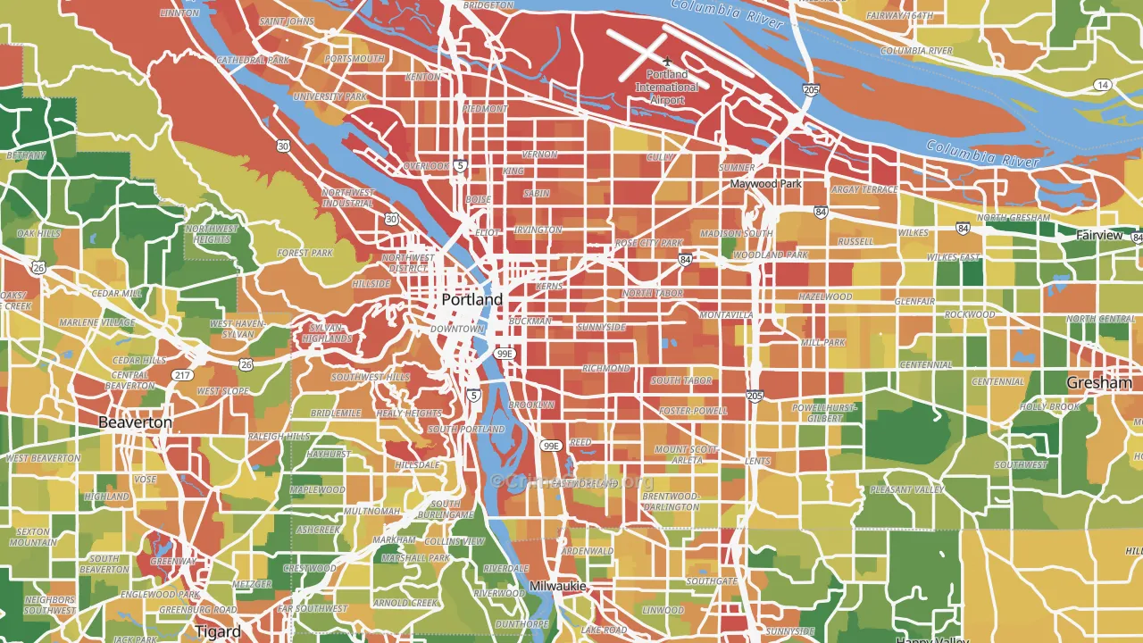 Portland, OR Map of Burglary Rates