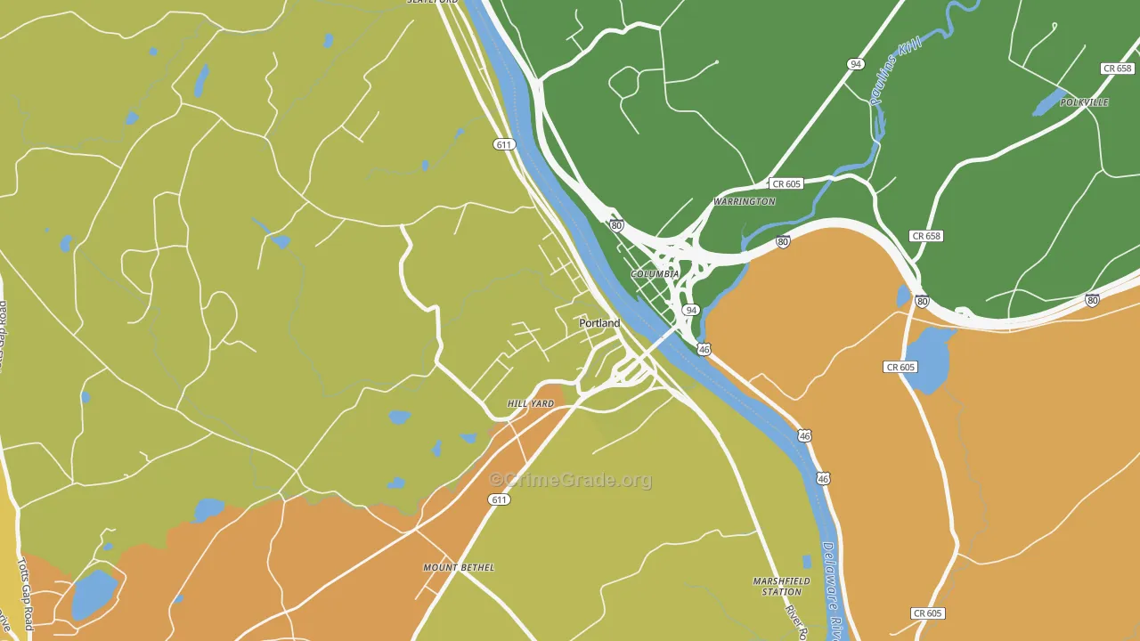 Portland, PA Map of Burglary Rates