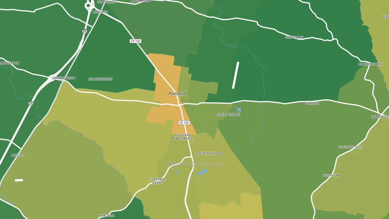 Portland, TN Map of Burglary Rates
