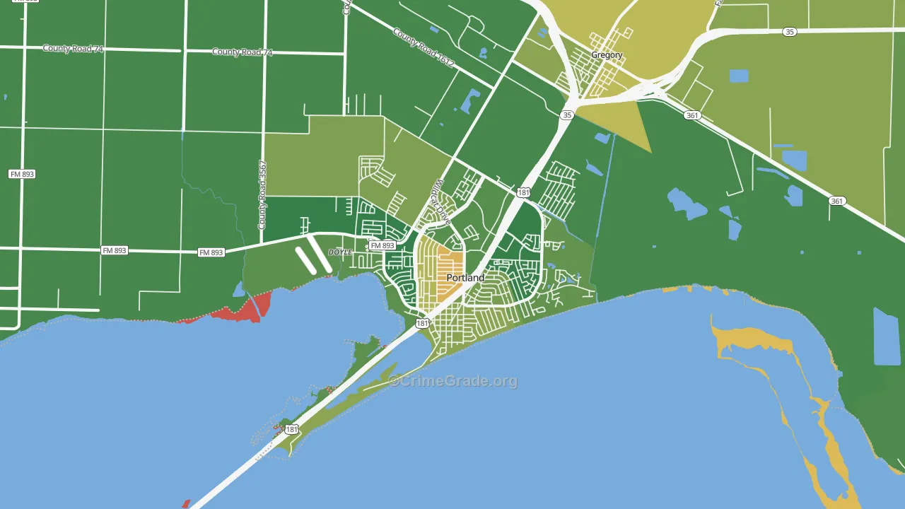 Portland, TX Map of Burglary Rates