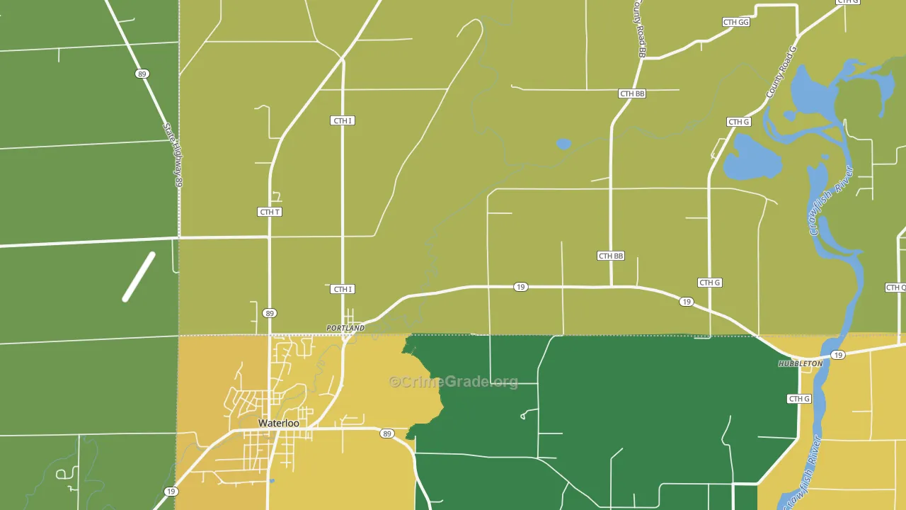 Portland, WI Map of Burglary Rates