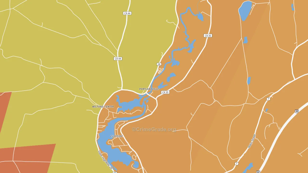 Portlandville, NY Map of Burglary Rates