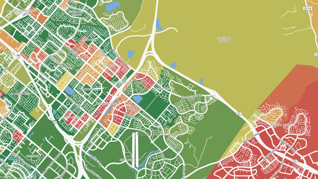 Portola Springs, Irvine, CA Map of Burglary Rates
