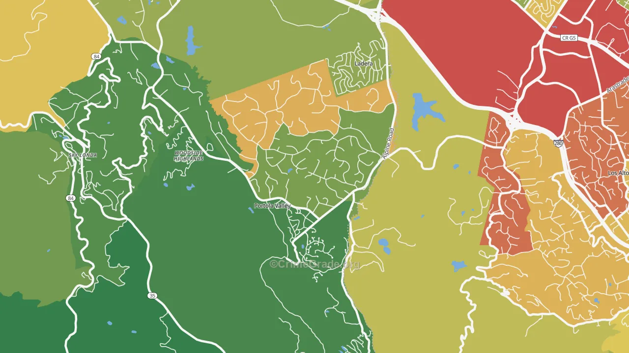 Portola Valley, CA Map of Burglary Rates