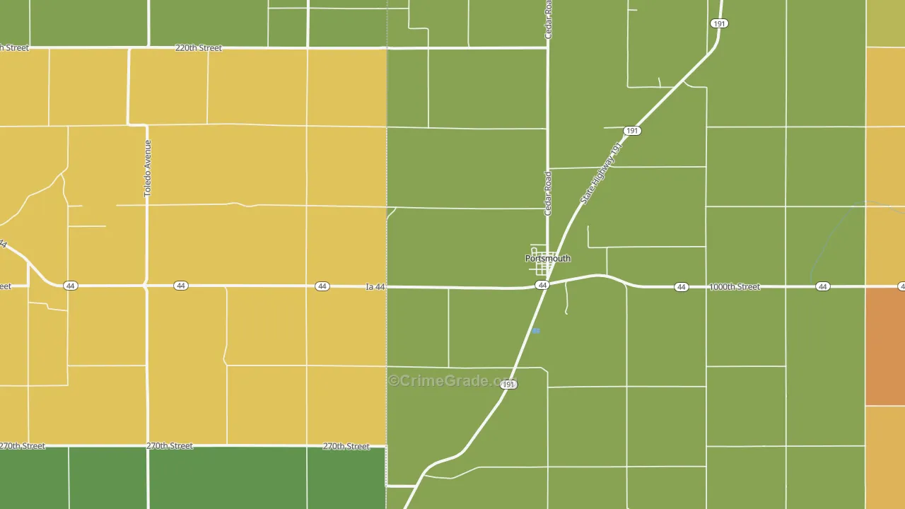 Portsmouth, IA Map of Burglary Rates