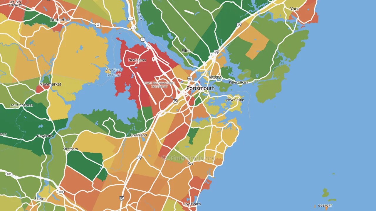 Portsmouth, NH Map of Burglary Rates