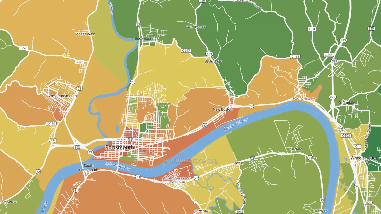 Portsmouth, OH Map of Burglary Rates