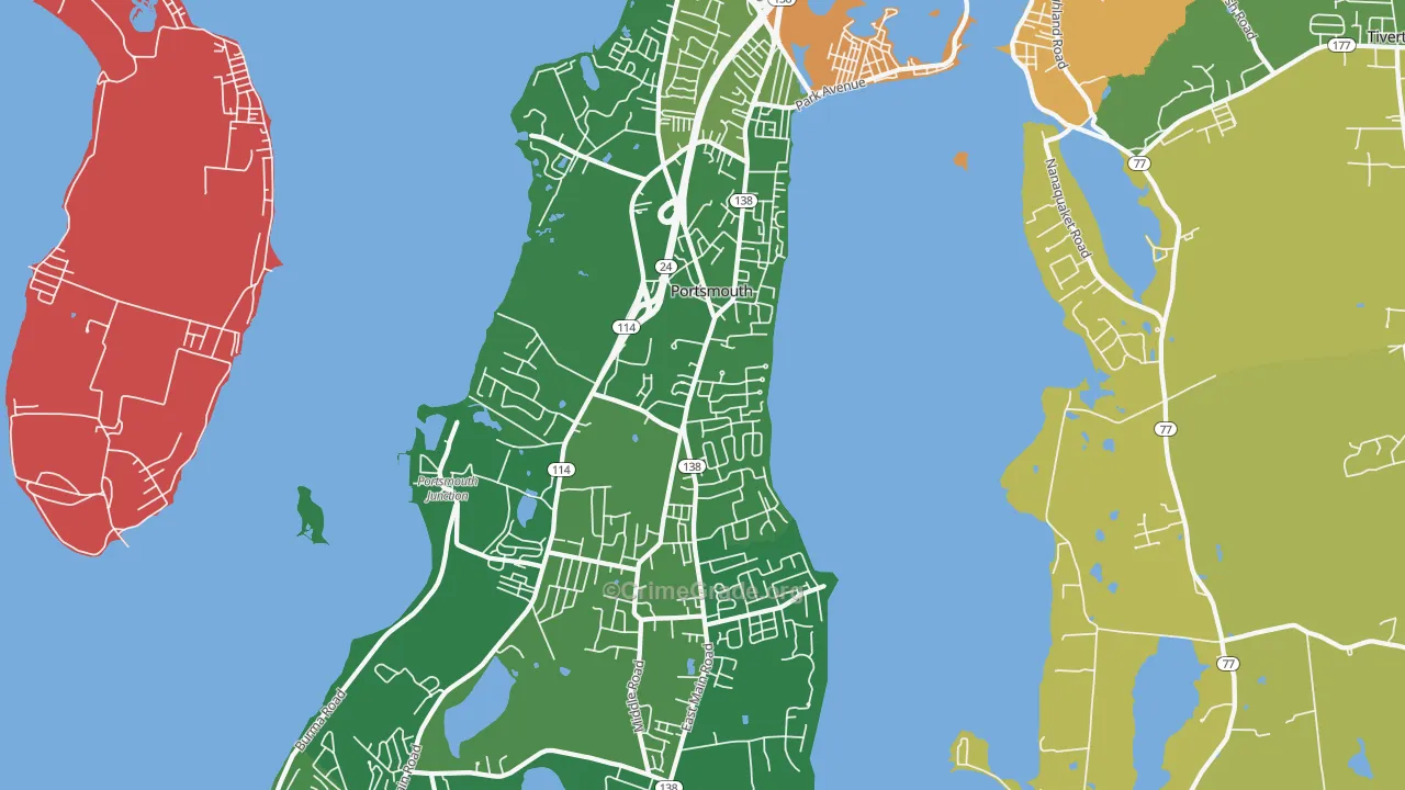 Portsmouth, RI Map of Burglary Rates