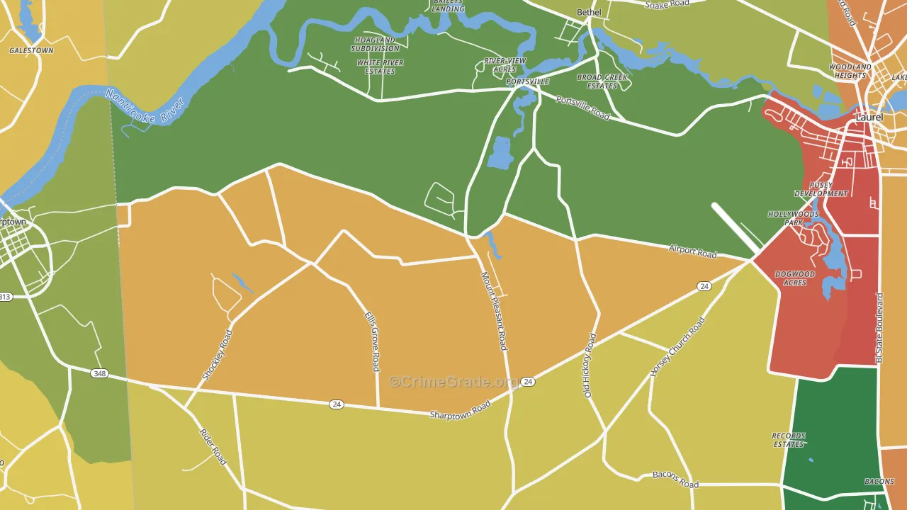 Portsville, DE Map of Burglary Rates