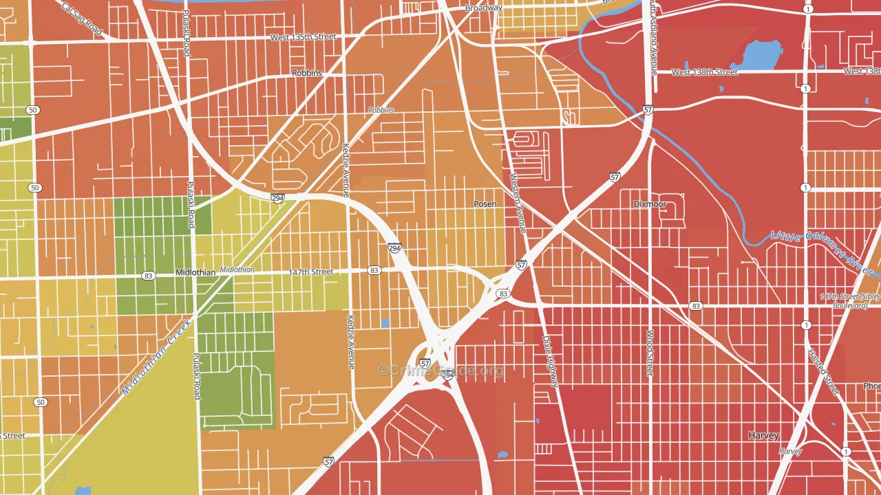 Posen, IL Map of Burglary Rates