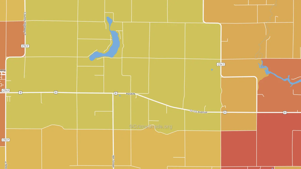 Poskin, WI Map of Burglary Rates