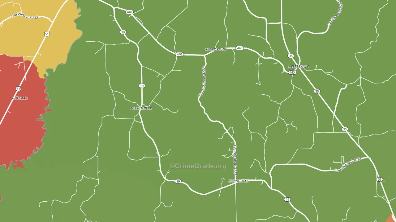 Possumneck, MS Map of Burglary Rates