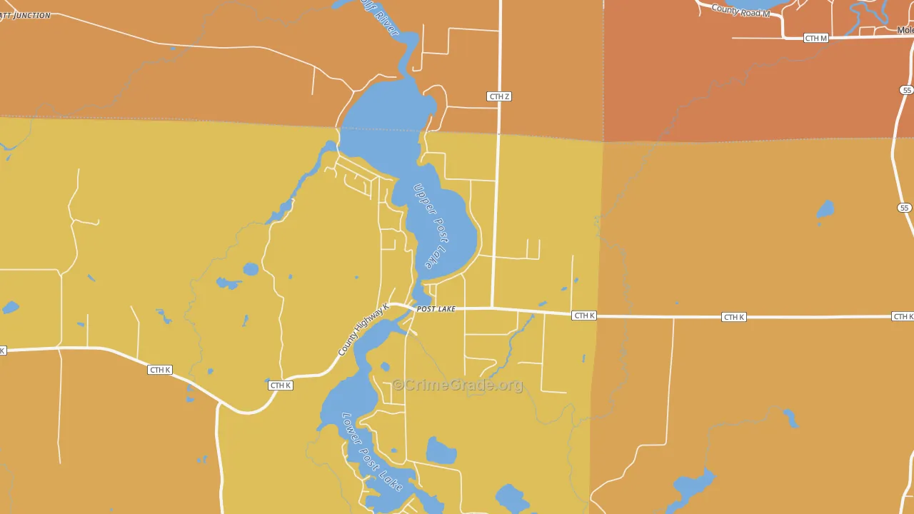 Post Lake, WI Map of Burglary Rates