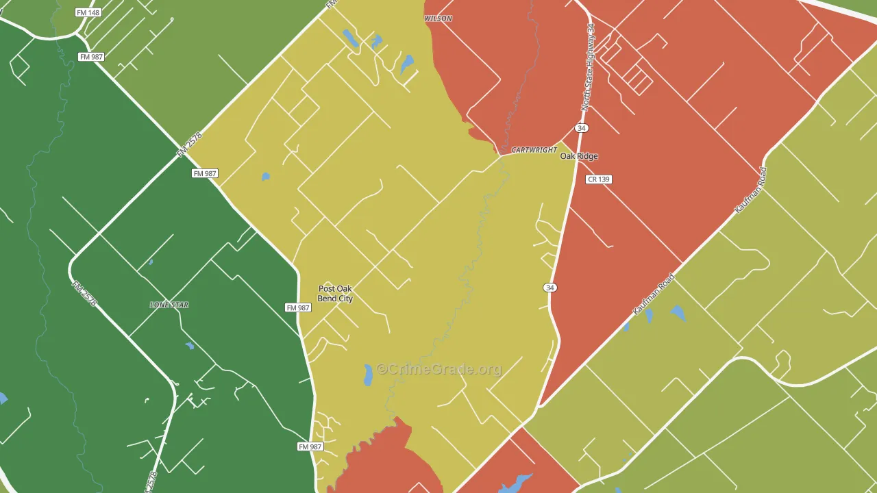 Post Oak Bend City, TX Map of Burglary Rates