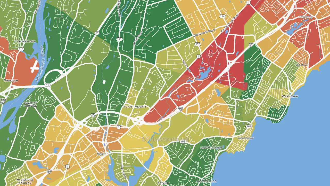 Post Road North, Milford, CT Map of Burglary Rates