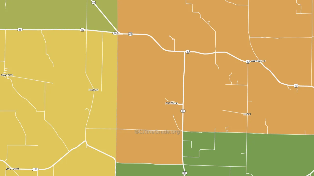 Postelle, AR Map of Burglary Rates